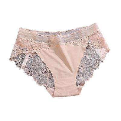 China Breathable Lace Seamless Underwear Woman Waist One Piece Panties Mid Back With Lace Folder Traceless Underwear Women Ice Silk Panties for sale