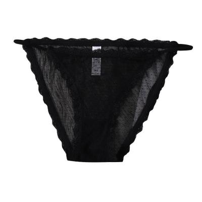 China Hot Women's Ice Silk Low Rise Ladies Briefs Cotton Transparent Crotch T-Shaped Sexy Lace Underwear Anti-Static for sale