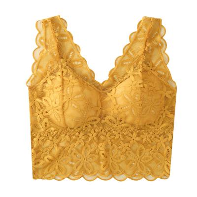 China QUICK DRY wide lace back strap wrapped steel ring strapless chest with chest protector mid length vest bra sexy woman for sale