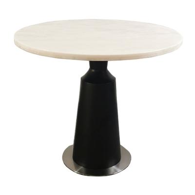 China Modern Medium Light Luxury White Marble Iron Painting Column Round Dining Coffee Table for sale