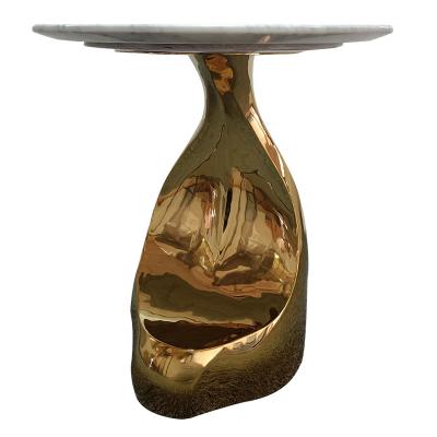 China Modern Pecial Shaped Marble Table Top Sofa Edge Custom Cut Coffee Base Stainless Steel for sale