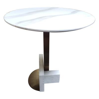 China Modern Creative White Restaurant Base Stainless Steel Artificial Marble Side Table Tops for sale