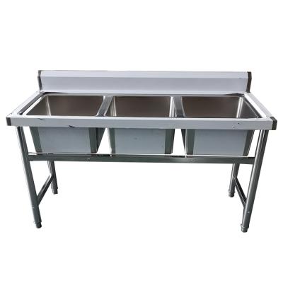 China Restaurant Guanbai Factory Three Compartment Stainless Steel Triple Bowl Commercial Utility Sink for sale