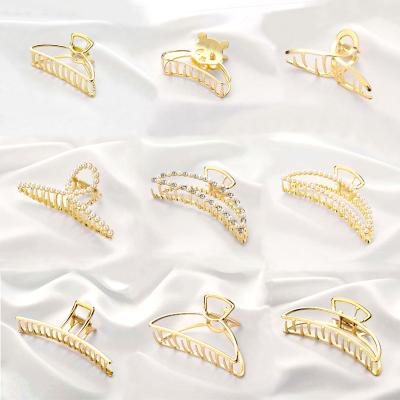 China European and American style woman fashion hair accessories gold alloy metal hair claw clip for girls bling rhinestone pearl hair clip large hair clips for sale