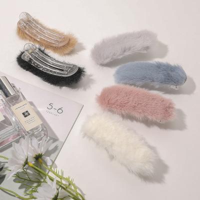 China New autumn and winter 12cm plush fur female hair clip European and American style rabbit hair cute handmade women hairpins for sale