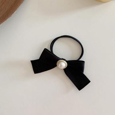 China High Quality Korean Simple French Pure Velvet Manual Tie Hair Bow Fabric Girl's Style Headdress Elastic Headband Black for sale