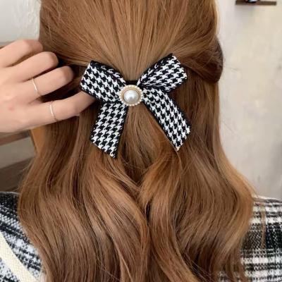 China Korea high quality manual thousand style bow bird lattice small fragrant wind pearl hair tie girl fashion rubber band hair band for sale