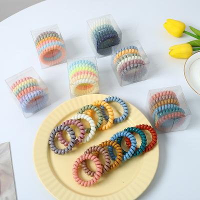 China High Quality Women Fashion Box Elastic Band Telephone Wiring Spiral Hair Ties Elastic Headband Hair Accessories Coil Ring Scrunchies for sale