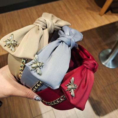 China European and American high quality Korean fabric accessories solid color fashion new style girls hair accessories large bow knot headband for women for sale