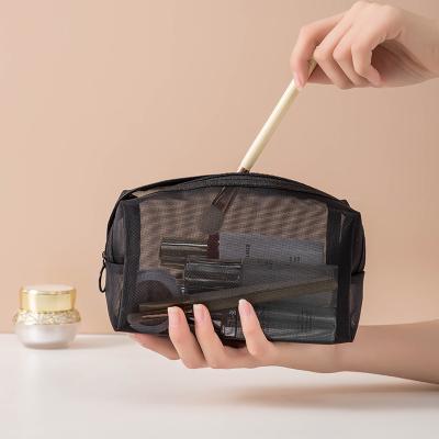 China Fashion Custom Cosmetic Bag Storage Nylon Transparent Makeup Pouch Customized Mesh Cosmetic Bag Black for sale