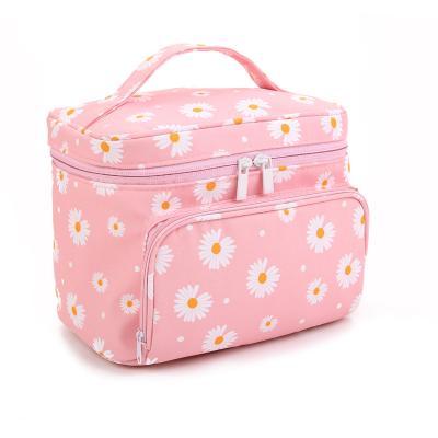 China Cute Durable Private Label Daisy Pattern Colorful Makeup Cosmetic Case Custom Bag Make Up Bag for sale