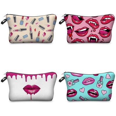 China Wholesale Fashion Zipper Polyester Cosmetic Make Up Lady Bag Gift Red Lip Cosmetic Bag for sale