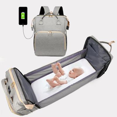 China With USB Custom Baby Diaper Pad Changing Mummy Backpack With USB Travel Organizer Diaper Bags With Changing Station for sale