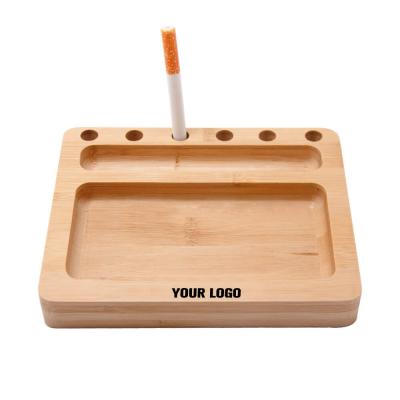 China Custom Logo Natural Bamboo Rolling Tray Bamboo With Cone Holder 70MM*132MM Multifunctional Pre-Rolled Bamboo Tobacco Cigarette Tray for sale