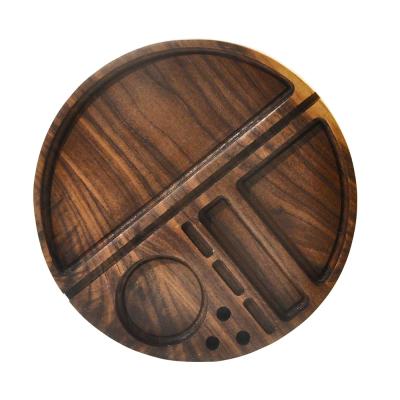 China For Tobacco Rolling Round Shape Rolling Natural Wooden Roll Tray Cigarette Rolling Tool Tobacco Tray With Groove Diameter 218MM for sale