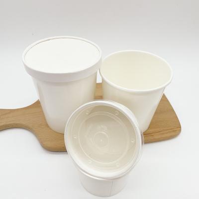 China Food Containers 26oz Disposable Kraft Paper Soup Cups Greaseproof Packaging White Round With Lid Printed Logo Oatmeal Pail for sale