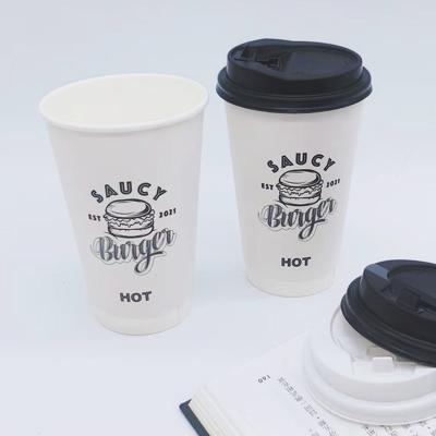 China Recyclable Disposable Double Wall Paper Cup Custom Logo Hot Drink Coffee Paper Cup With Lids Heat Drink Isolation Cups for sale