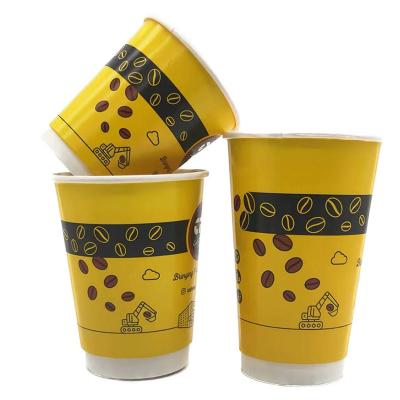 China 16oz Recyclable Custom Colorful Disposable Hot Drinks Coffee Mug Double Logo Wallpaper Cup With Lid Takeaway Hollow Cup for sale