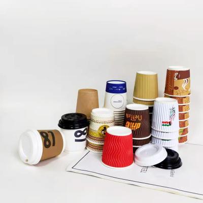 China Recyclable Disposable 8oz Corrugated Color Printing Corrugated Wallpaper Kraft Paper Cup Can Be Fitted With Lid for sale