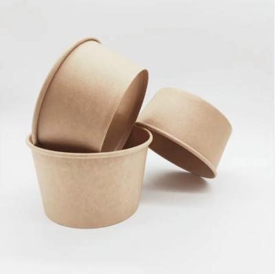 China Recycled Disposable Materials 24oz Kraft Paper Lunch Box Round Brown Can Be Served With Lid Takeout Salad Bowl Packaging Customized Factory Ordered for sale