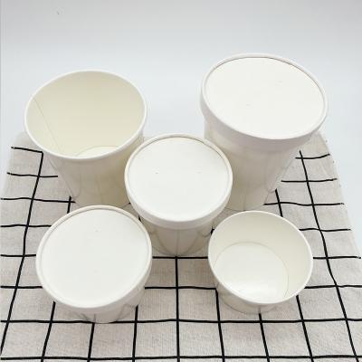 China Disposable Hot/ICE Soup Parchment Paper Cup Round Shape Take Out Quick Food Packaging White Customized Outdoor Model for sale