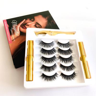 China Waterproof 5 Pairs 3D Extension Natural Magnets False Eyelash Reusable Waterproof Magnetic Eyelashes With Eyeliner for sale