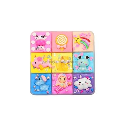 China 9 Color Popular Squishy Puzzle Clay Set Toy Funny Colorful Puff Charms Slime Play dough Kit Toys For Kids for sale