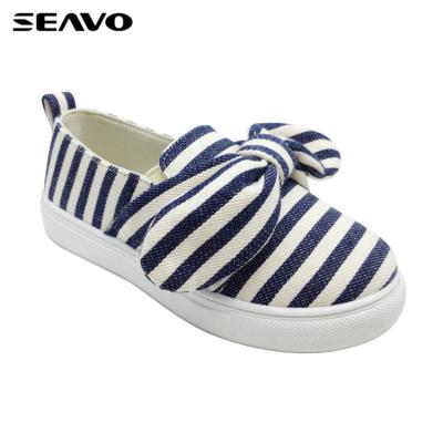 China SEAVO Girls Stripes Bowknot Design Fancy Slip On Slip On Blue Sports Shoes for sale