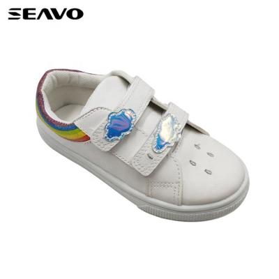 China Fashion trend SEAVO small children's hook and loop sports shoes awakening shoes students school white shoes for sale