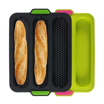 China Baking Slot Pan Bread Oven Cake Mold Non-Stick Silicone Tools Baguette Mold 3 Baking Slot Wholesale Viable for sale