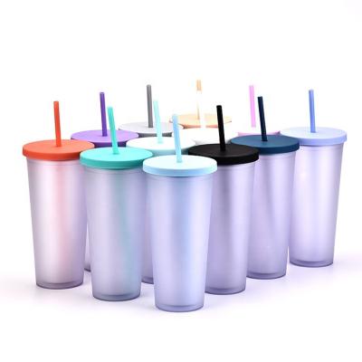 China Straw Cup Colorful Double-Layer Plastic Creative Viable Frosted Juice Straw Mug Simple Cute Portable Water Cup Coffee Mug With Straw for sale