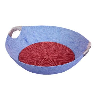 China Cat Basket Viable For Summer Cat House Sleeping Bag Bowl Form Nest Felt Fabric Pet House Cat Basket With Cushion for sale