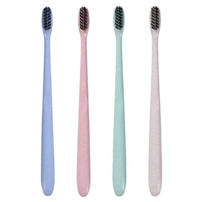 China 10pcs/set Soft Bristle Straw Handle Bamboo Charcoal Bristle Eco-friendly Natural Wheat Toothbrush Adult Ultra Fine Toothbrushes for sale