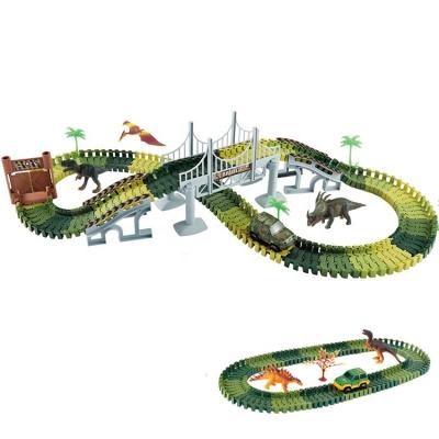 China Toy Car Track Amazon Dinosaur Electric Slot Rail Racing Toy Set Bend Flexible Race Instant Light Car Educational Toys For Kids Gift for sale