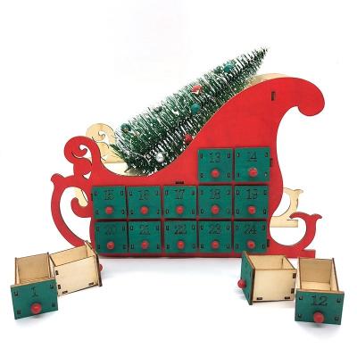 China Amazon Hit Eco-Friendly Shipping To USA Amazon FBA Wooden Sleigh Advent Calendar Countdown Christmas Party House Decor 24 Drawers for sale