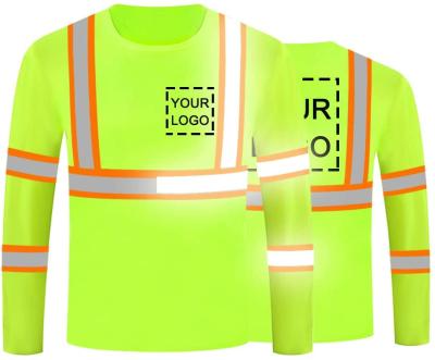 China Vis Long Sleeve Reflective Protective Workwear Customize Logo OEM QUICK DRY High Visibility Safety T-shirt Reflective Marks hi for sale