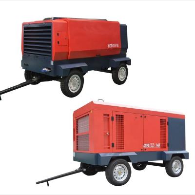 China Hongwuhuan medium electric motor lubricated portable screw air compressor with wheels for sale for sale