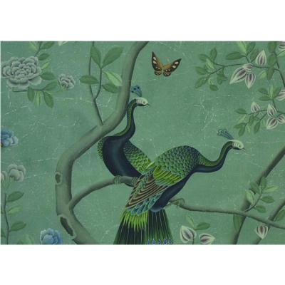 China Beauty hand-painted wallpaper on silk blue EDO, hand-painted illustrations for sale