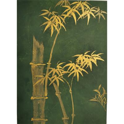 China Beauty Bamboo Design Hand Painted Wallpaper on EDO Green Color for sale