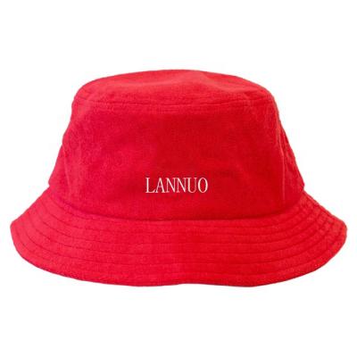 China Stylish Picture Hot Sale Designed Embroidery Terry Towel Bucket Hat Custom Red White for sale