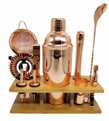 China NEW Rose Gold Wine Mixer Set, Stainless Steel Wine Mixer Wood Frame, 11 Piece Wine Set for sale