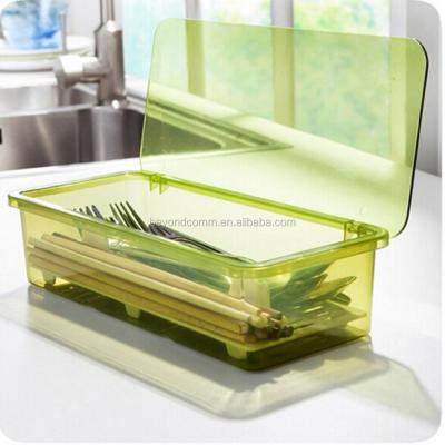 China Durable plastic drain tableware dustproof box /container for chopsticker/chopsticker box for sale