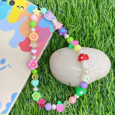 China Wholesale 2021 newest pearl mobile phone strap chain chain pp bag package colorful beaded charm phone chain for sale