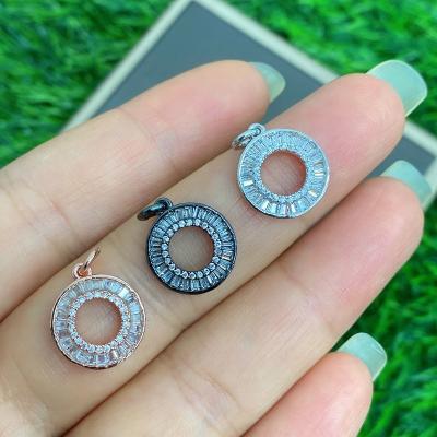 China Jewelry Making 24k Gold Plated Zirconia Paved Round Shape Jewelry Charm Pendants Girls Accessories Jewelry for sale