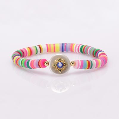 China BOHEMIA Wholesale Colorful Rainbow Clay Heishi Polymer Beads Vinyl Record Spacer Beads Letters Eye Bracelets for sale