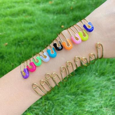 China FASHIONABLE Colorful 14K Gold Women For Paper Clip Adjustable Open Bangle Jewelry Cuff Bangle for sale