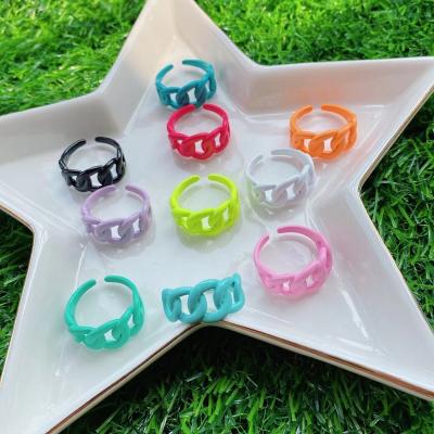 China FASHIONABLE 24K Gold Plated Cavity Trendy Korean Women's Colorful Enamel Style Rings Cream Chunky Enamel Rings for sale