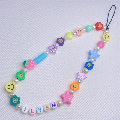 China PP Bag Package DIY 2021 Beaded Clay Polymer Freshwater Pearl Beads Colorful Cell Phone Charm Ties Chains for sale