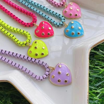 China 2021 FASHIONABLE new arrival 24K gold plated colorful enamel box chain crystal cde love heart charm pendants necklace for sale