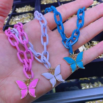 China 2021 Trendy Jewelery Enamel Butterfly Enamel Link Chain Necklace Colorful Pendant Trendy Butterfly FASHION for sale